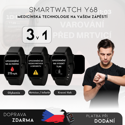 SmartWatch Y68 | Medicínské Hodinky 3 v 1 (Glukóza, Tlak, Riziko Cévní Příhody) | Menu v češtině